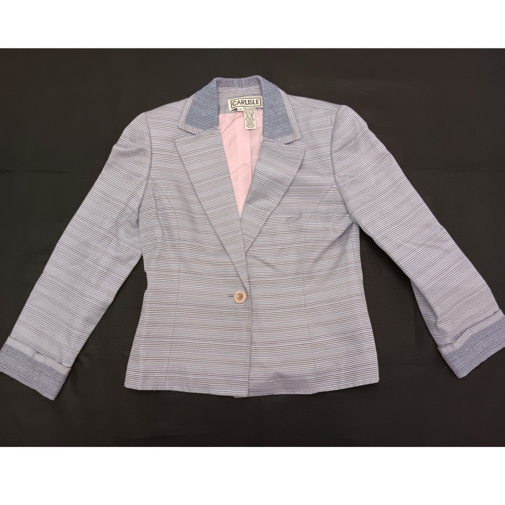 Carlisle Women's Striped Blazer Jacket Size 6 Beaded Collar Cuffs Lavender Pink